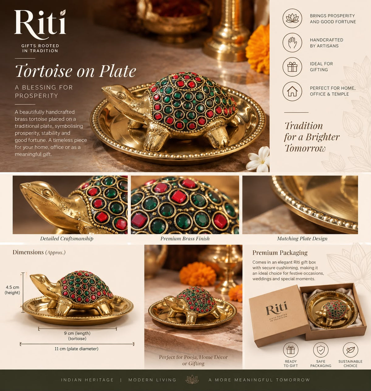 Brass Tortoise on Plate